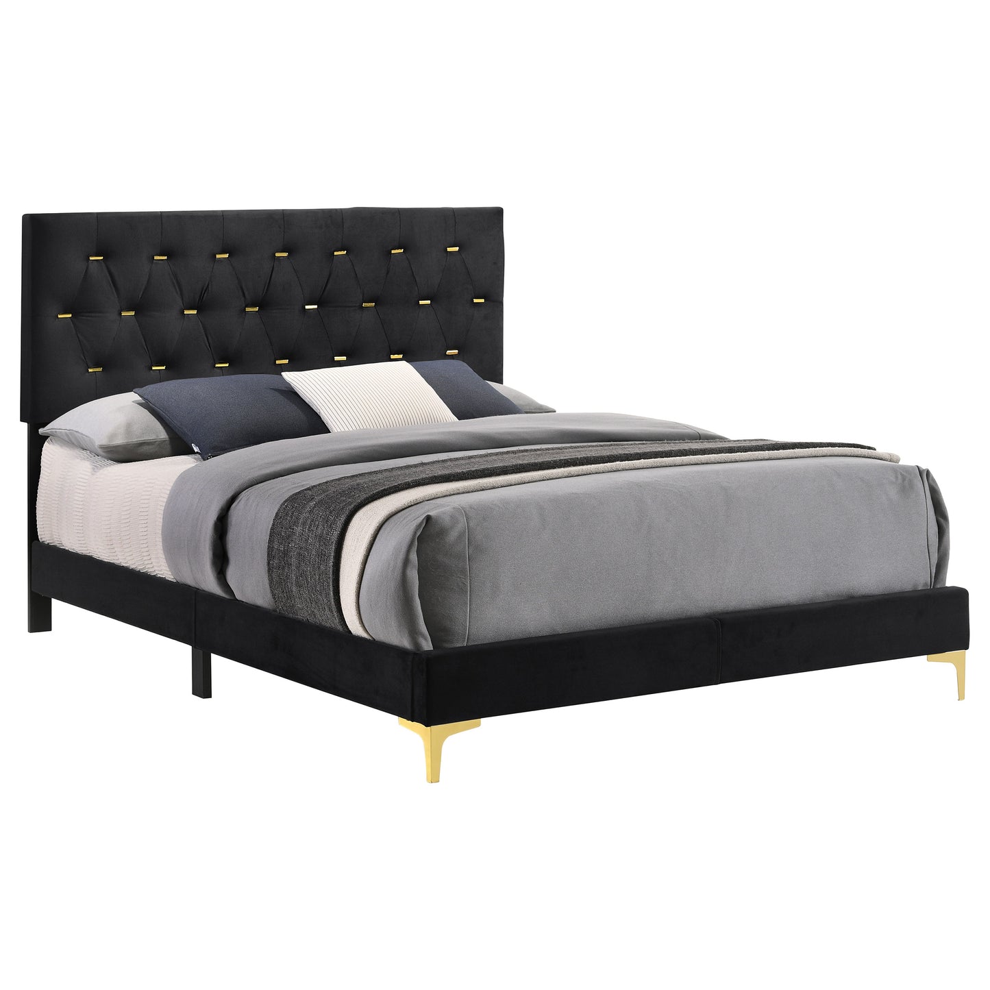Queen Black Upholstered Panel Bed Frame for Bedroom
