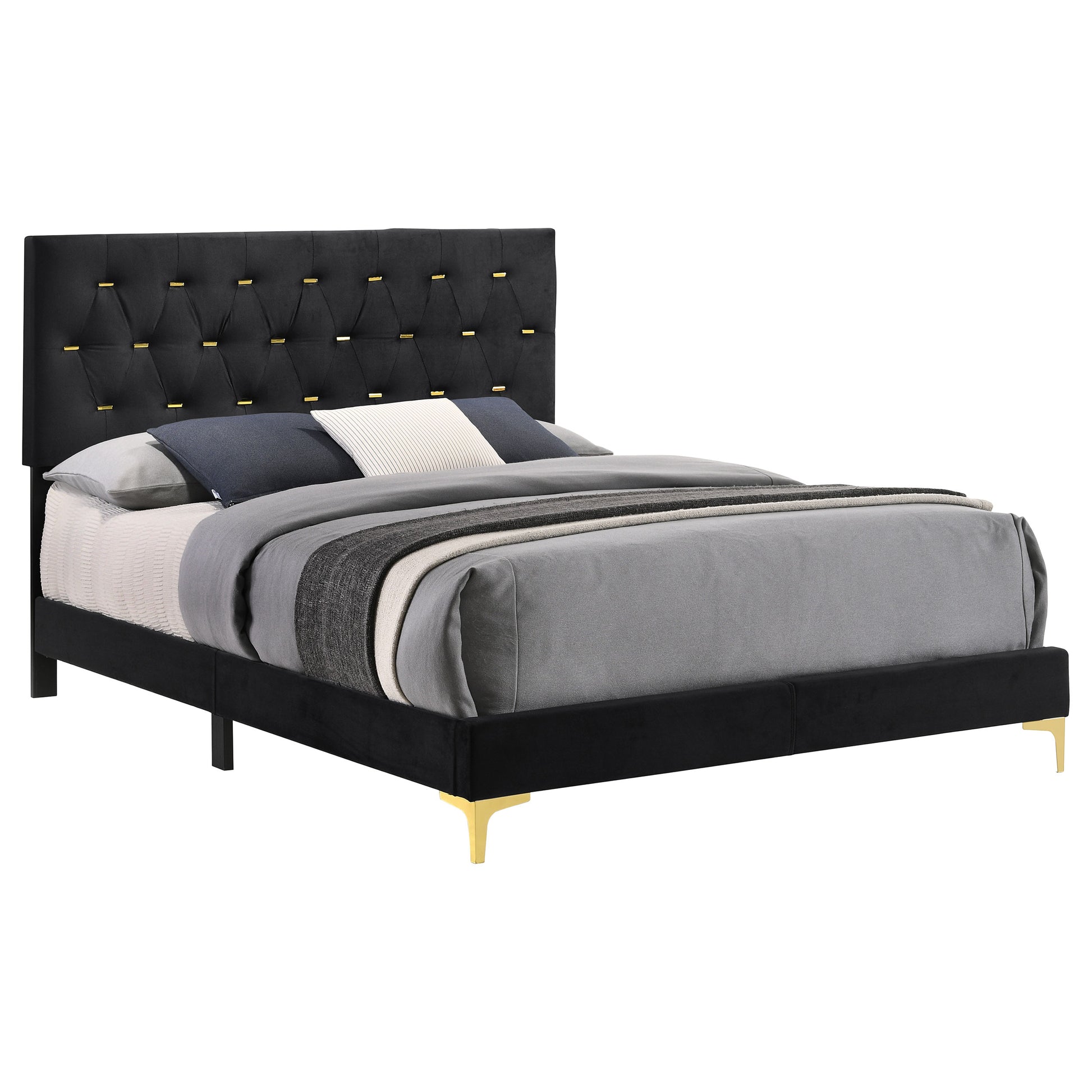 Queen Black Upholstered Panel Bed Frame for Bedroom