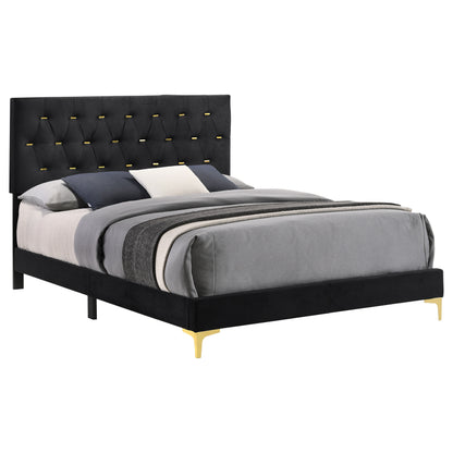 Queen Black Upholstered Panel Bed Frame for Bedroom