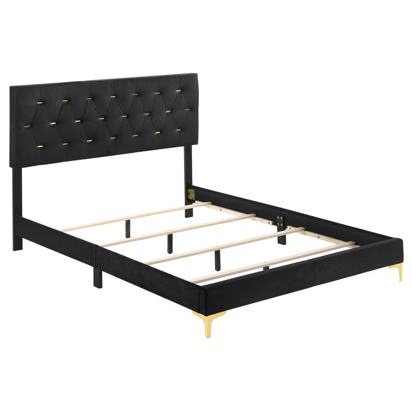 Queen Black Upholstered Panel Bed Frame for Bedroom