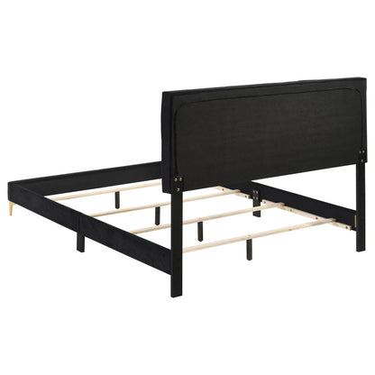 Queen Black Upholstered Panel Bed Frame for Bedroom
