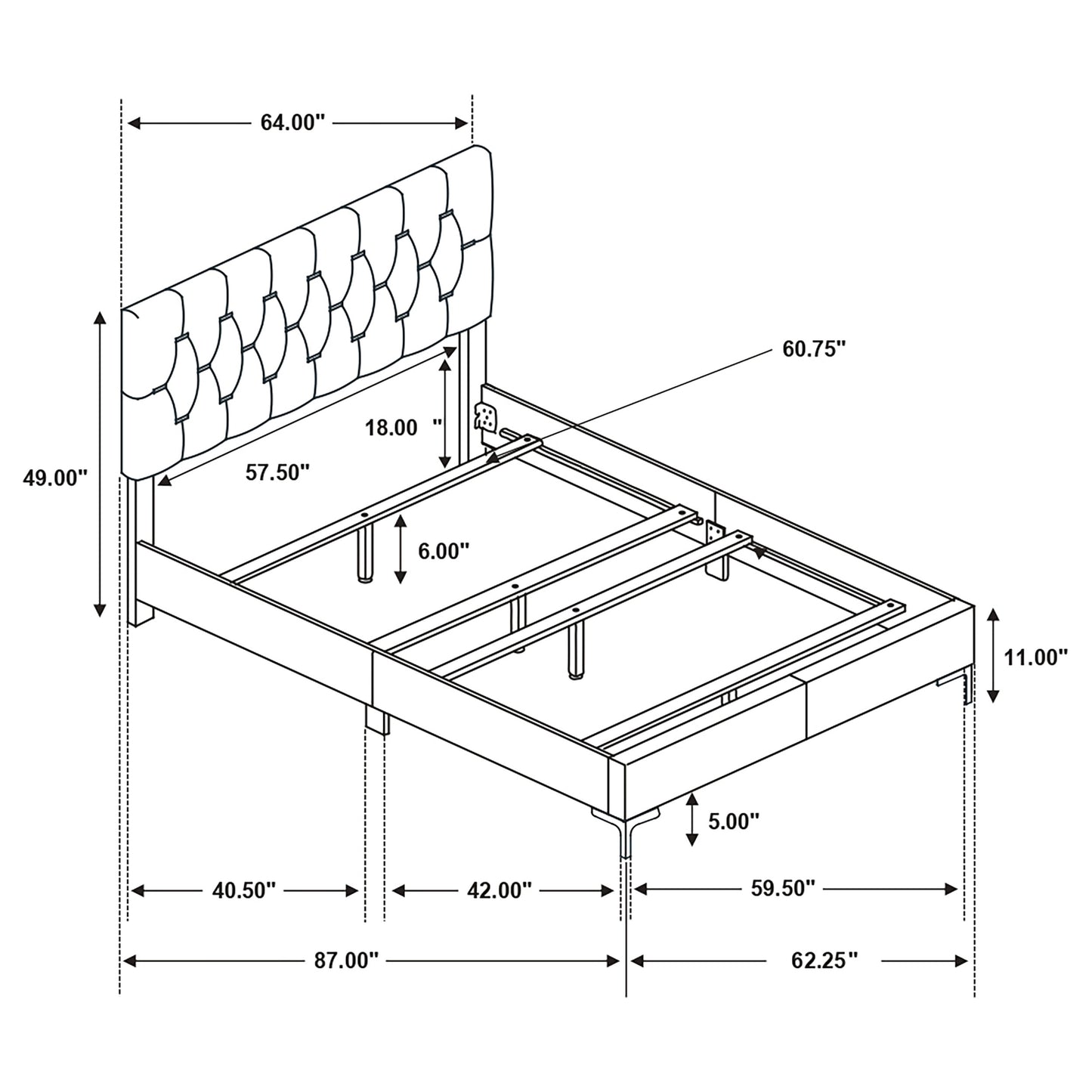 Queen Black Upholstered Panel Bed Frame for Bedroom