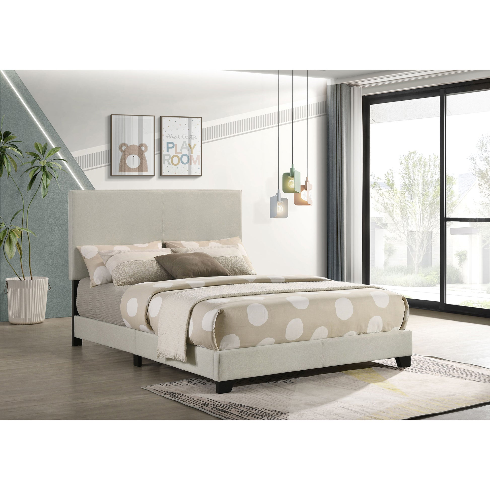 Efram Cream Upholstered Full Panel Bed