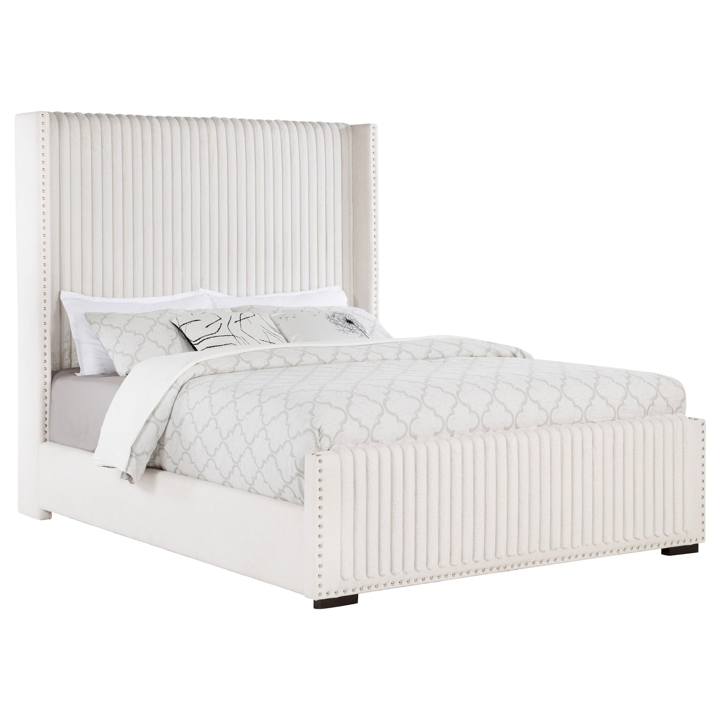 Cream Upholstered Queen Wingback Bed Frame