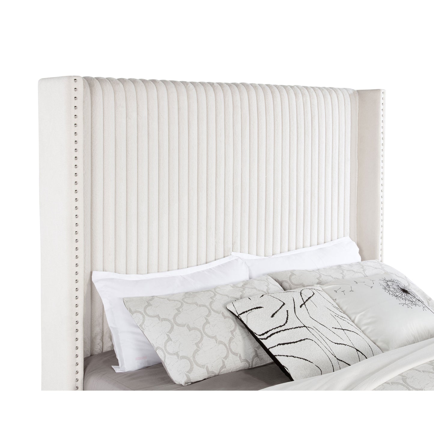 Cream Upholstered Queen Wingback Bed Frame
