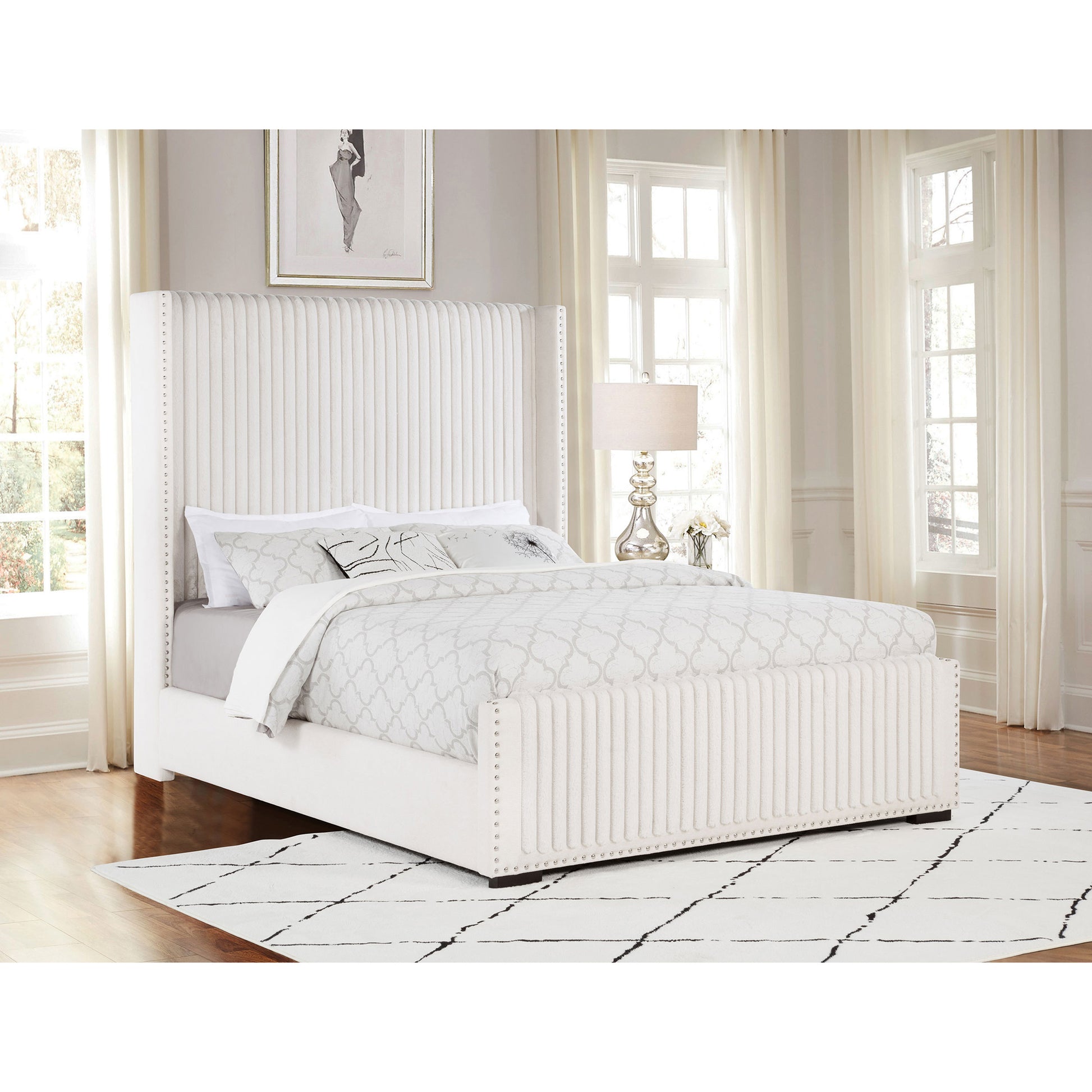 Ian Cream Upholstered Queen Wingback Bed