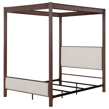 Queen Dark Brown Wood Canopy Bed Frame for Bedroom