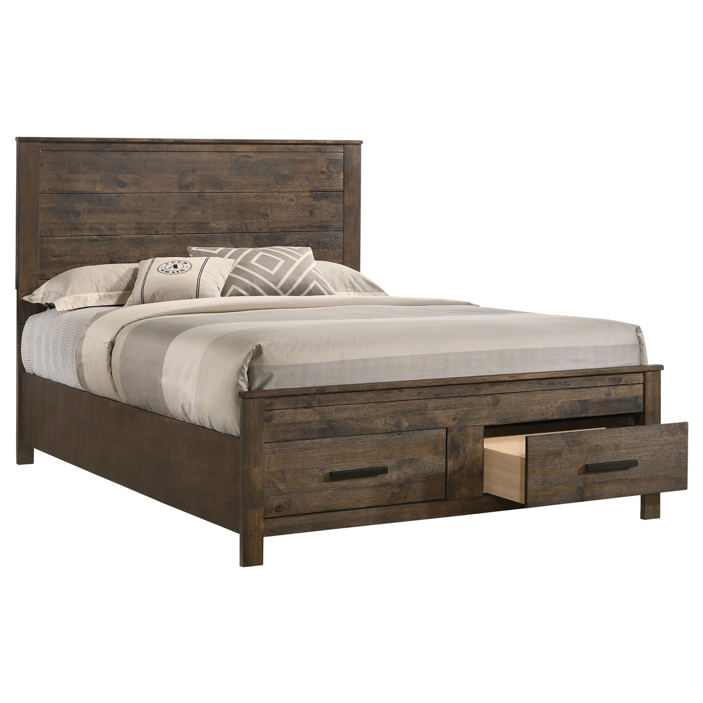 Queen Brown Farmhouse Storage Bed Frame