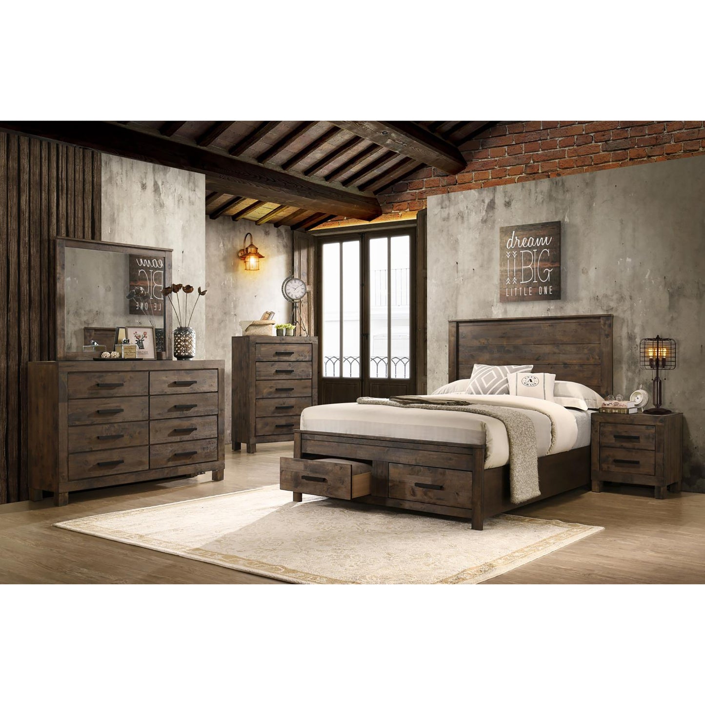 Queen Brown Farmhouse Storage Bed Frame