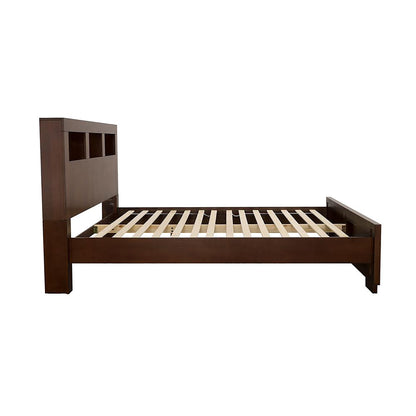 Queen Brown Wood Bed with Storage Headboard for Bedroom