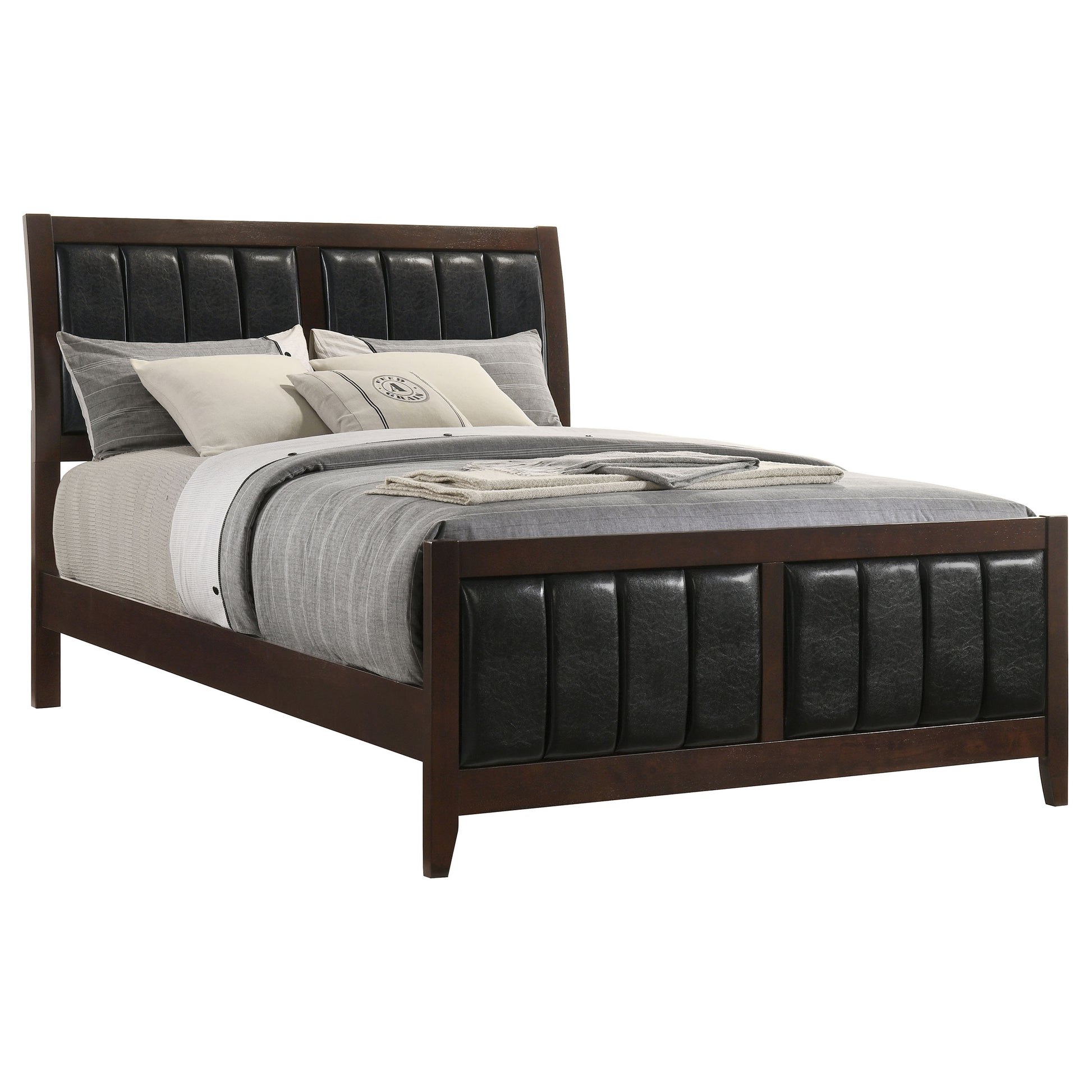Queen Brown Wood Bed Frame - Modern Panel Design for Bedroom