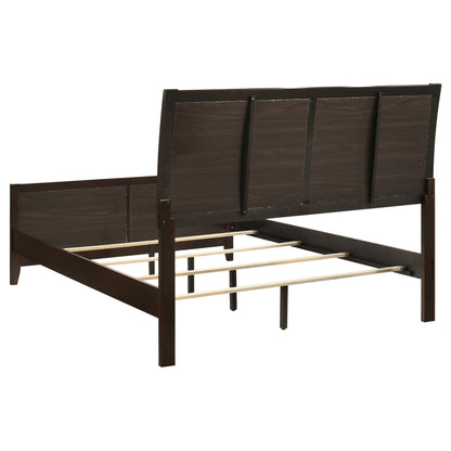 Queen Brown Wood Bed Frame - Modern Panel Design for Bedroom