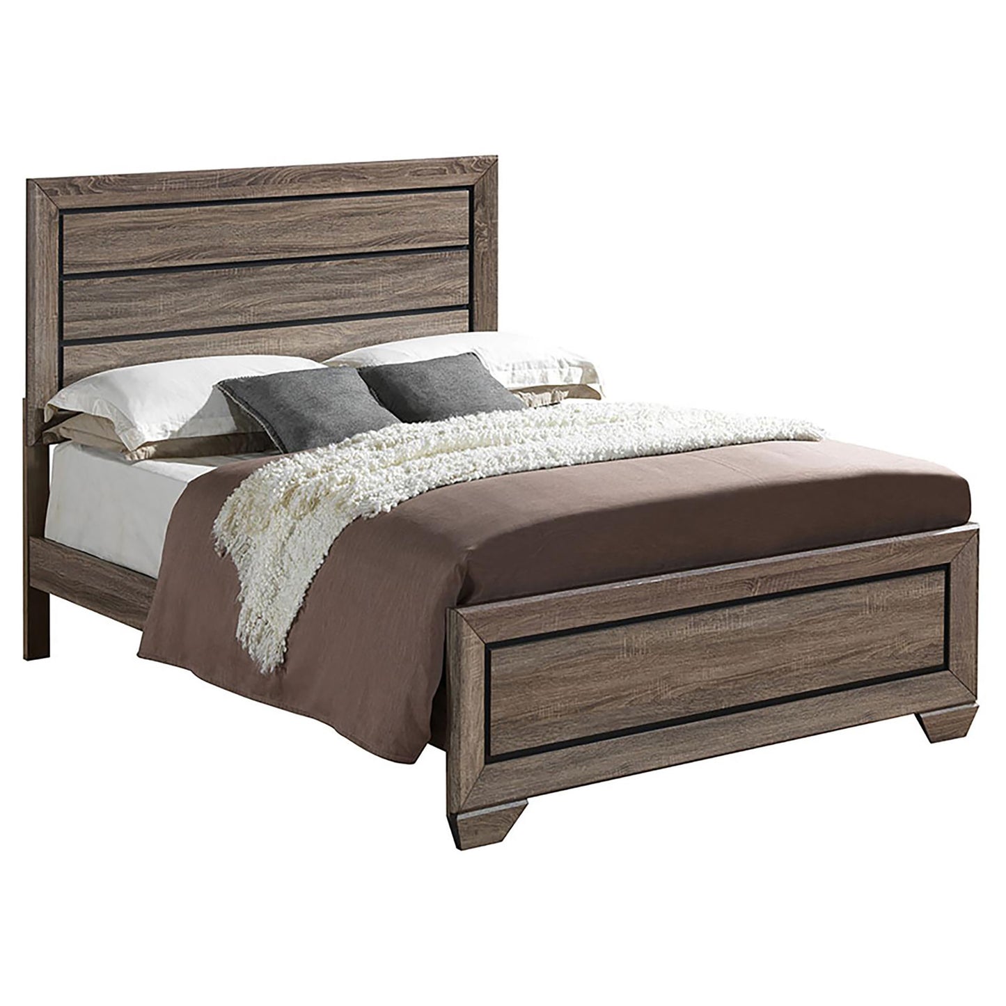 Washed Taupe Queen Panel Bed - Brown Wood Frame