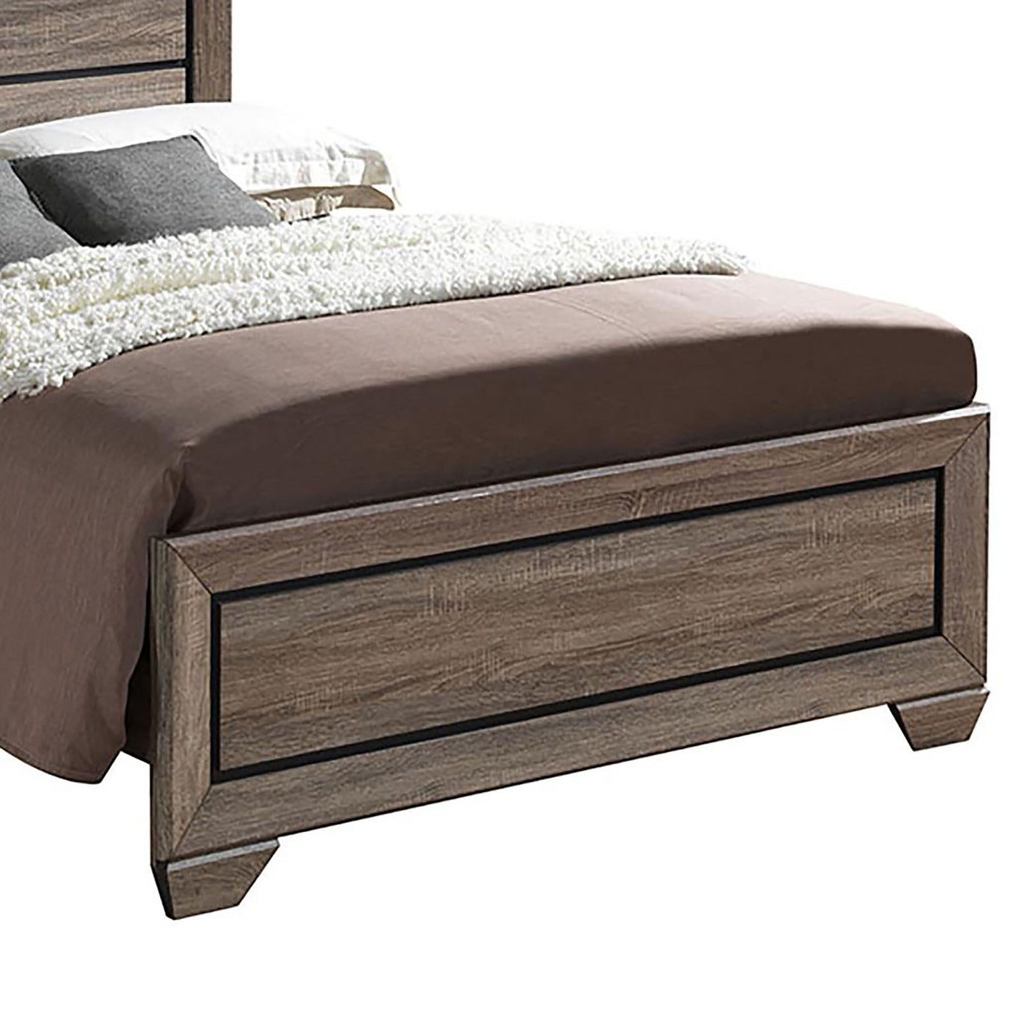 Washed Taupe Queen Panel Bed - Brown Wood Frame
