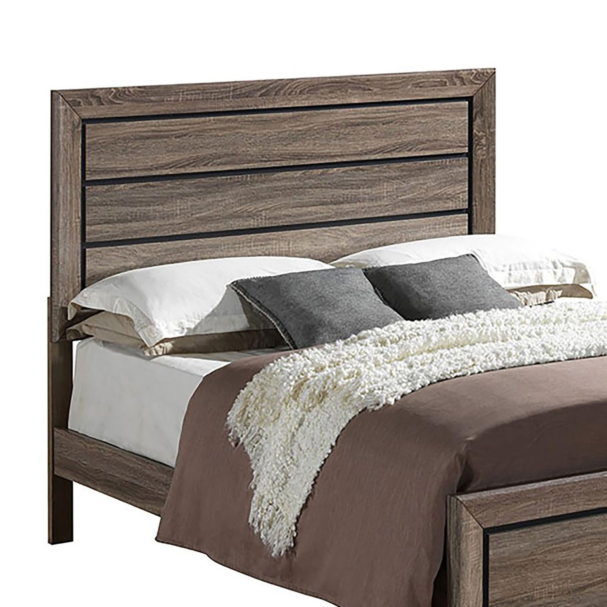 Washed Taupe Queen Panel Bed - Brown Wood Frame
