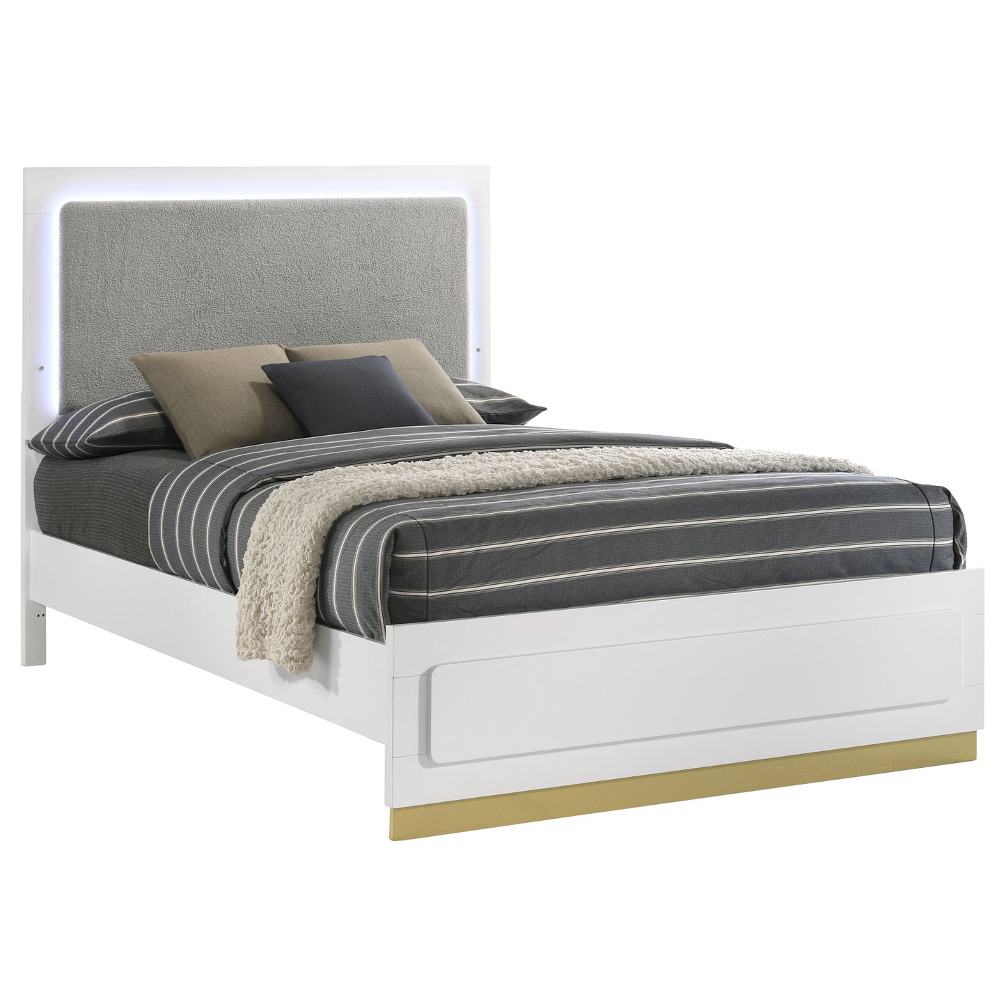 Sophia White Wood Queen LED Panel Bed - Modern Bedroom Frame