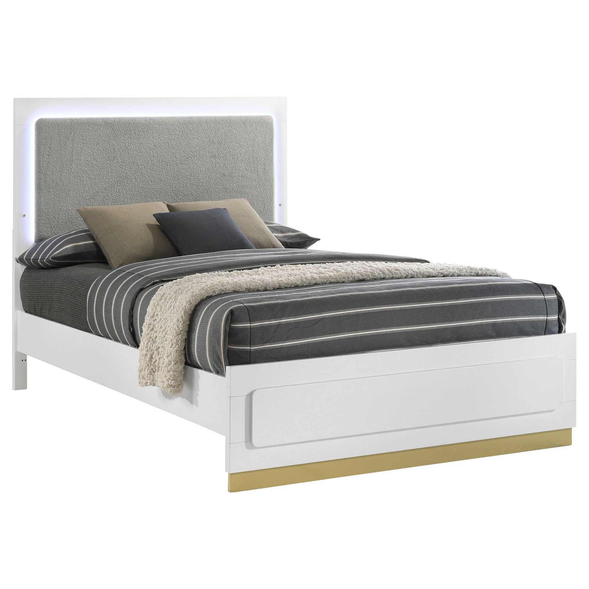 Sophia White Wood Queen LED Panel Bed - Modern Bedroom Frame