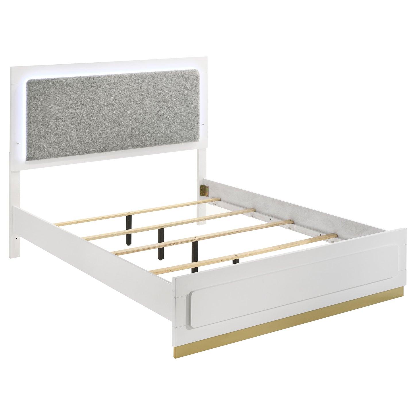 Sophia White Wood Queen LED Panel Bed - Modern Bedroom Frame