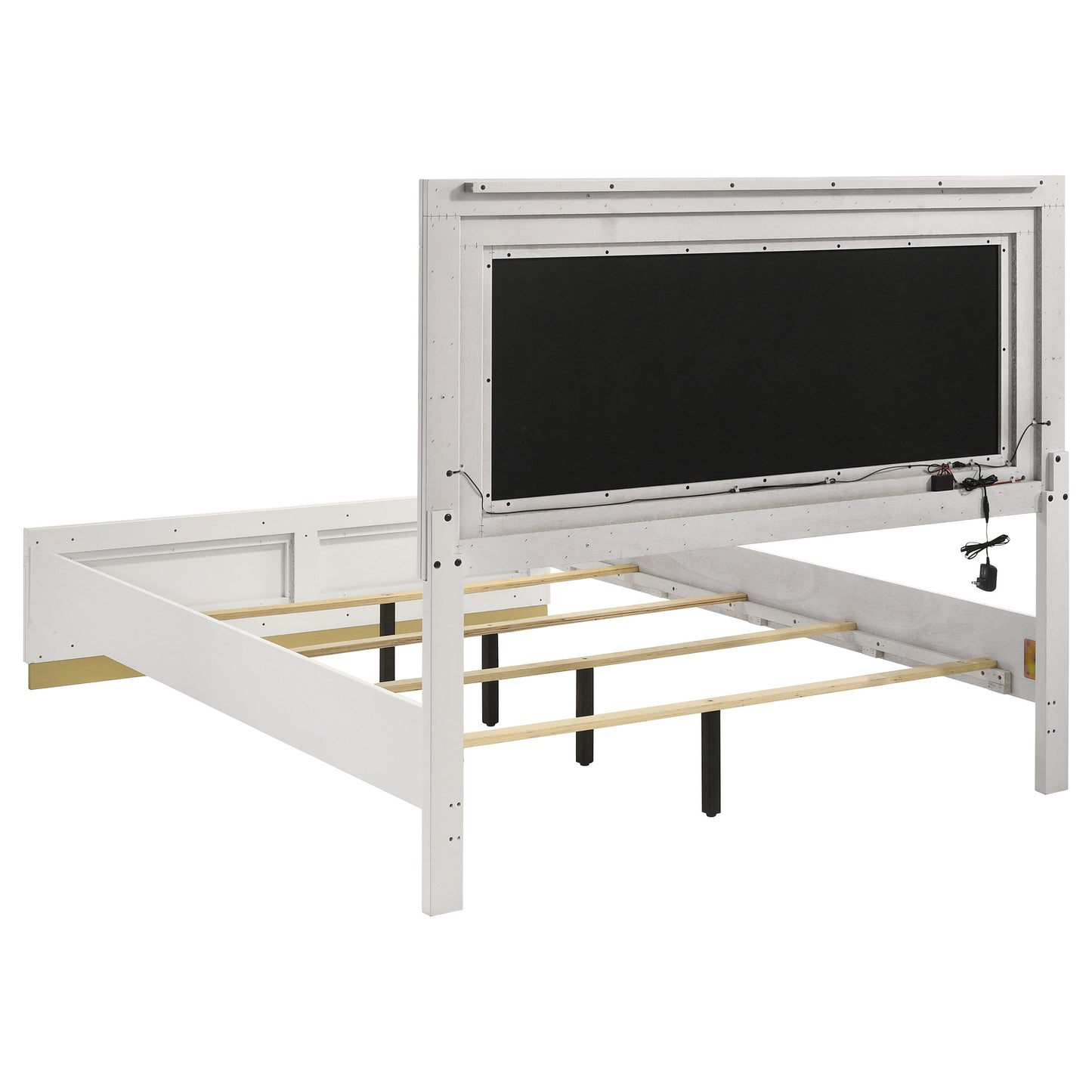 Sophia White Wood Queen LED Panel Bed - Modern Bedroom Frame