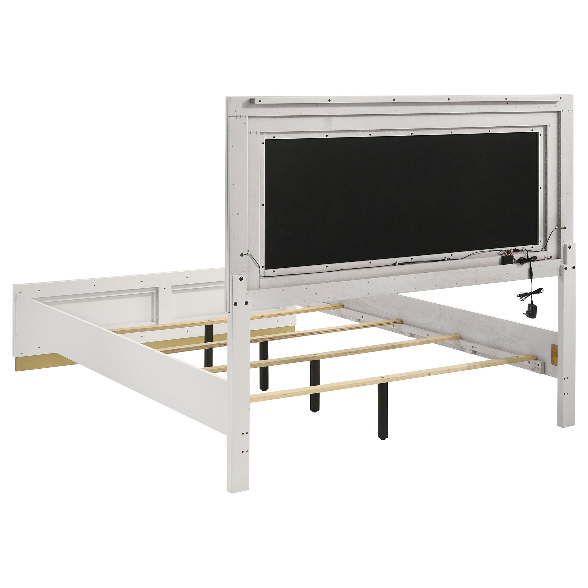 Sophia White Wood Queen LED Panel Bed - Modern Bedroom Frame