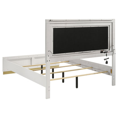 Sophia White Wood Queen LED Panel Bed - Modern Bedroom Frame