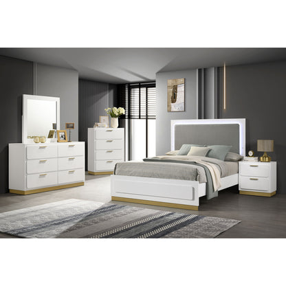 Sophia White Wood Queen LED Panel Bed - Modern Bedroom Frame