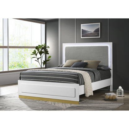 Sophia White Wood Queen LED Panel Bed