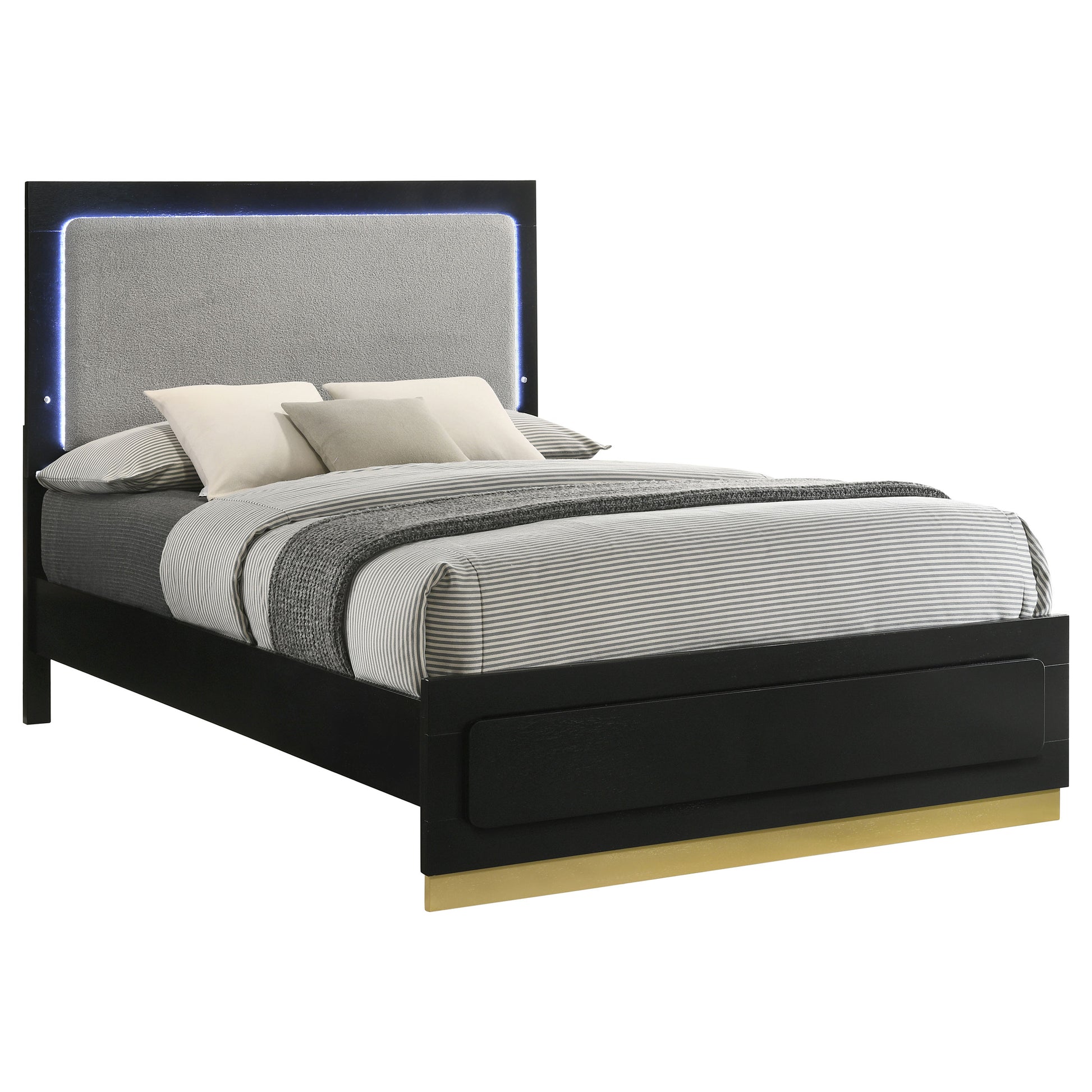 Sophia Black Wood Queen LED Panel Bed - Modern Bedroom Style