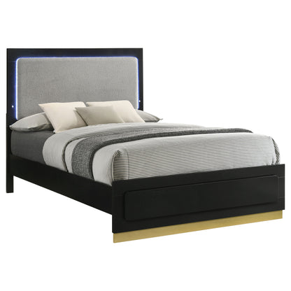 Sophia Black Wood Queen LED Panel Bed - Modern Bedroom Style