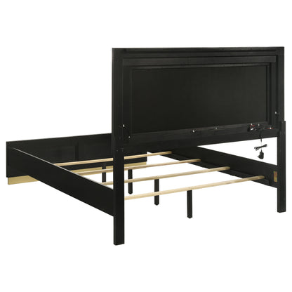 Sophia Black Wood Queen LED Panel Bed - Modern Bedroom Style