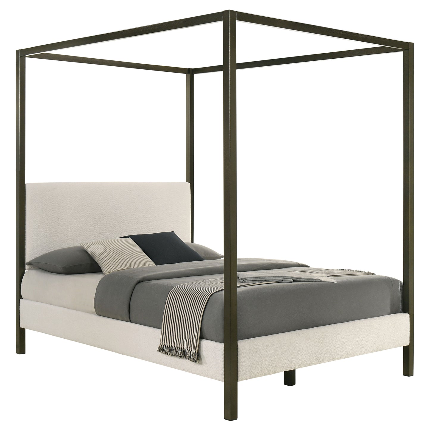 Queen Vanilla White Wood Canopy Bed Frame