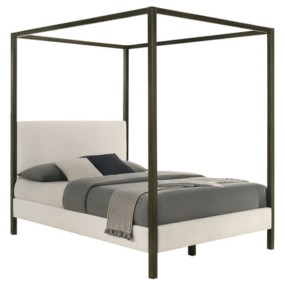 Queen Vanilla White Wood Canopy Bed Frame