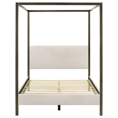 Queen Vanilla White Wood Canopy Bed Frame