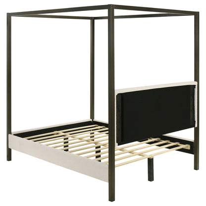 Queen Vanilla White Wood Canopy Bed Frame