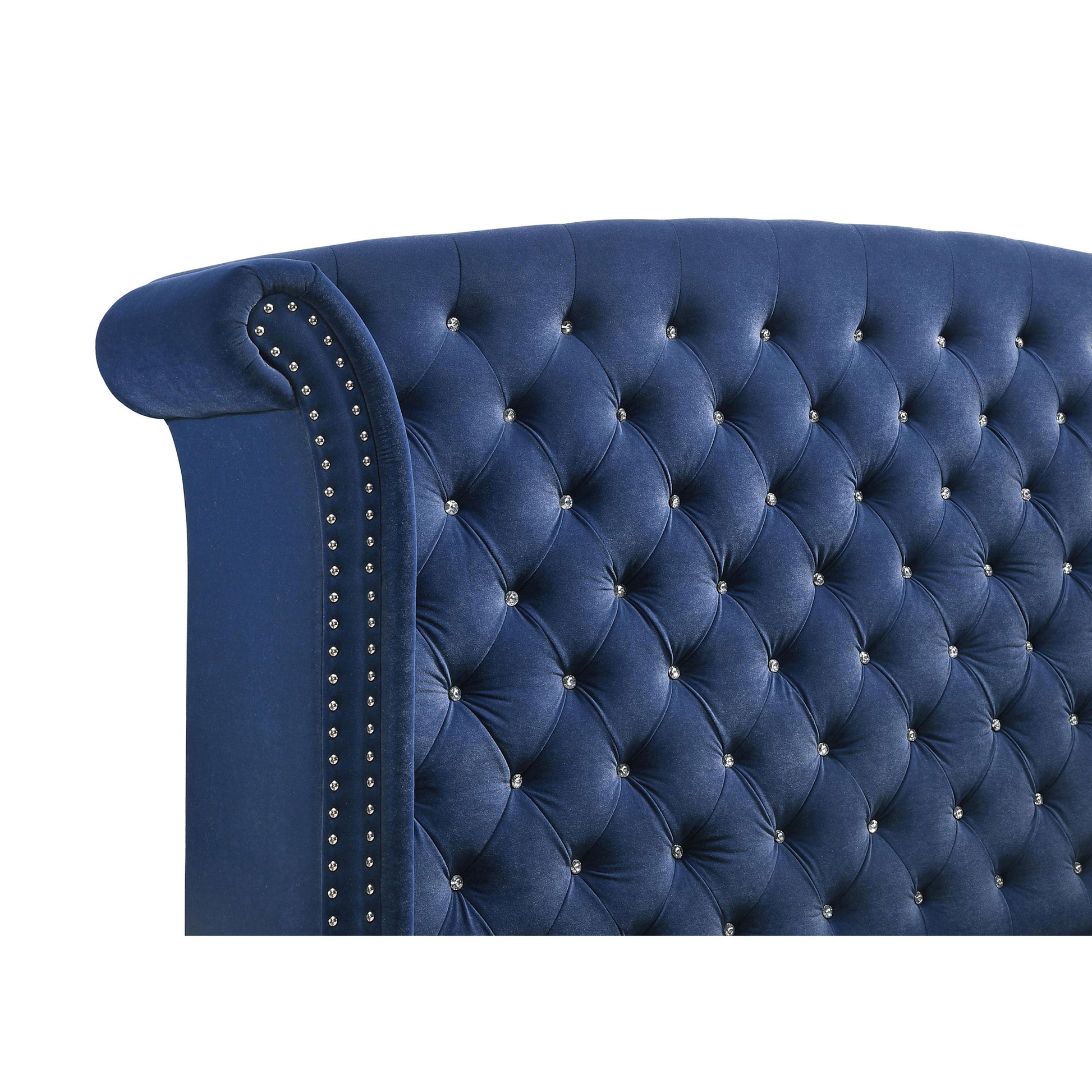 Blue Velvet King Wingback Bed with Chrome Legs for Bedroom