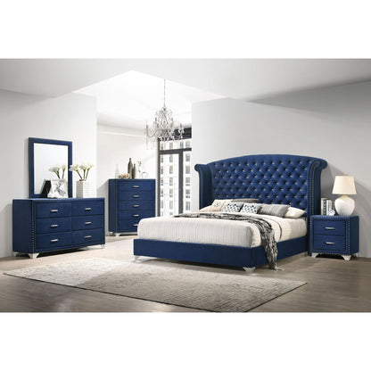 Blue Velvet King Wingback Bed with Chrome Legs for Bedroom