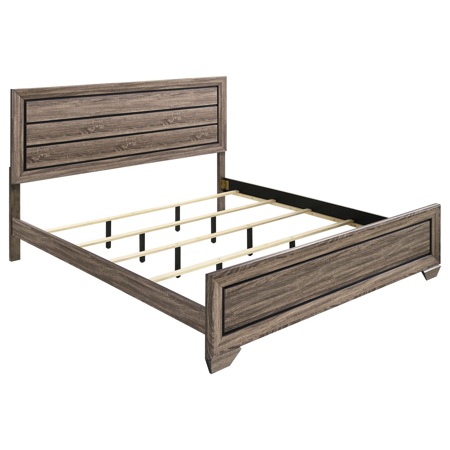 Taupe Solid Wood King Panel Bed Frame with Slat Design for Bedroom