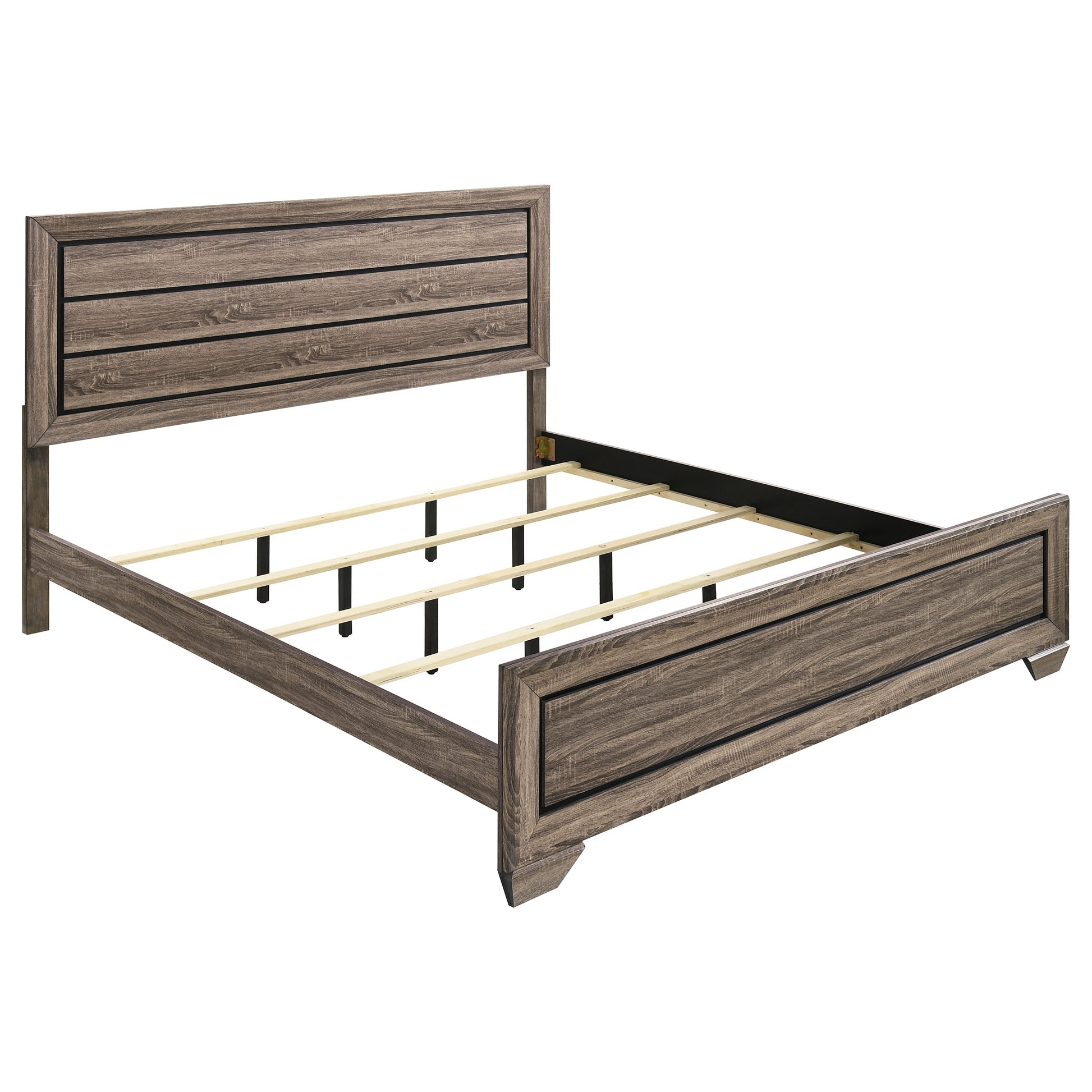 Taupe Solid Wood King Panel Bed Frame with Slat Design for Bedroom