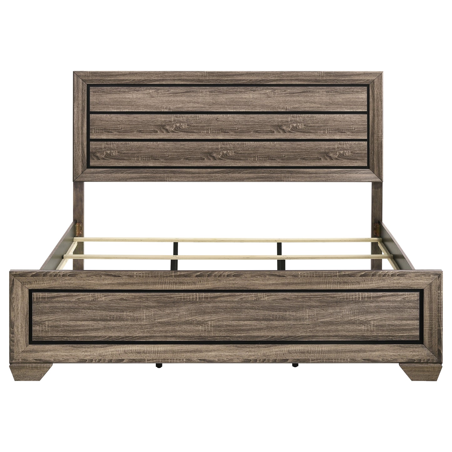 Taupe Solid Wood King Panel Bed Frame with Slat Design for Bedroom