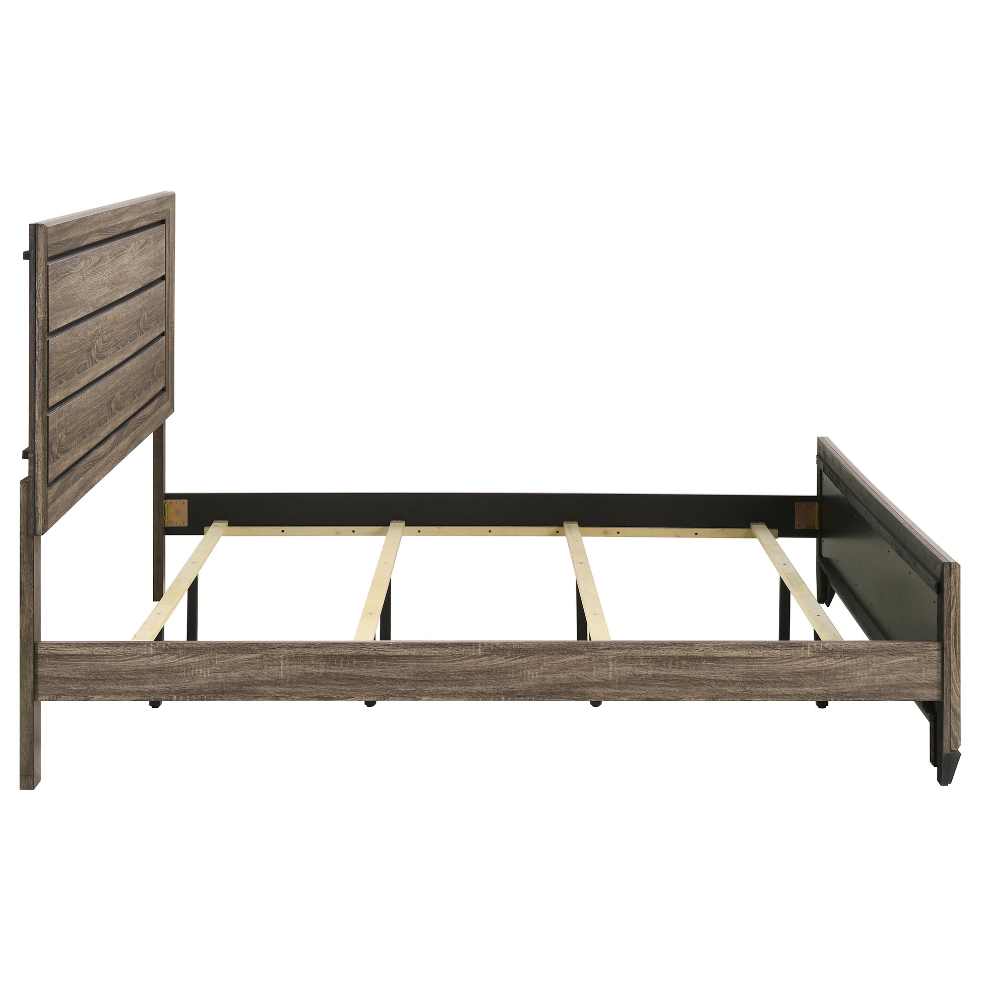 Taupe Solid Wood King Panel Bed Frame with Slat Design for Bedroom