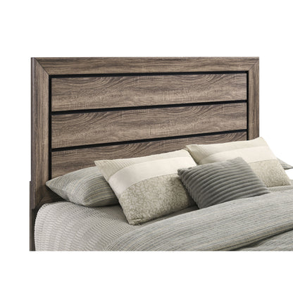 Taupe Solid Wood King Panel Bed Frame with Slat Design for Bedroom