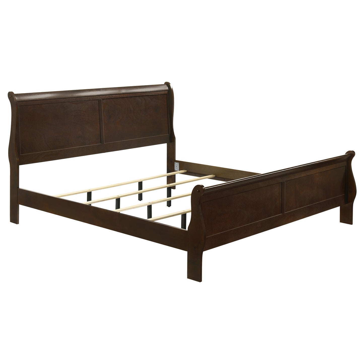 Cappuccino Wood King Sleigh Bed - No Box Spring Needed