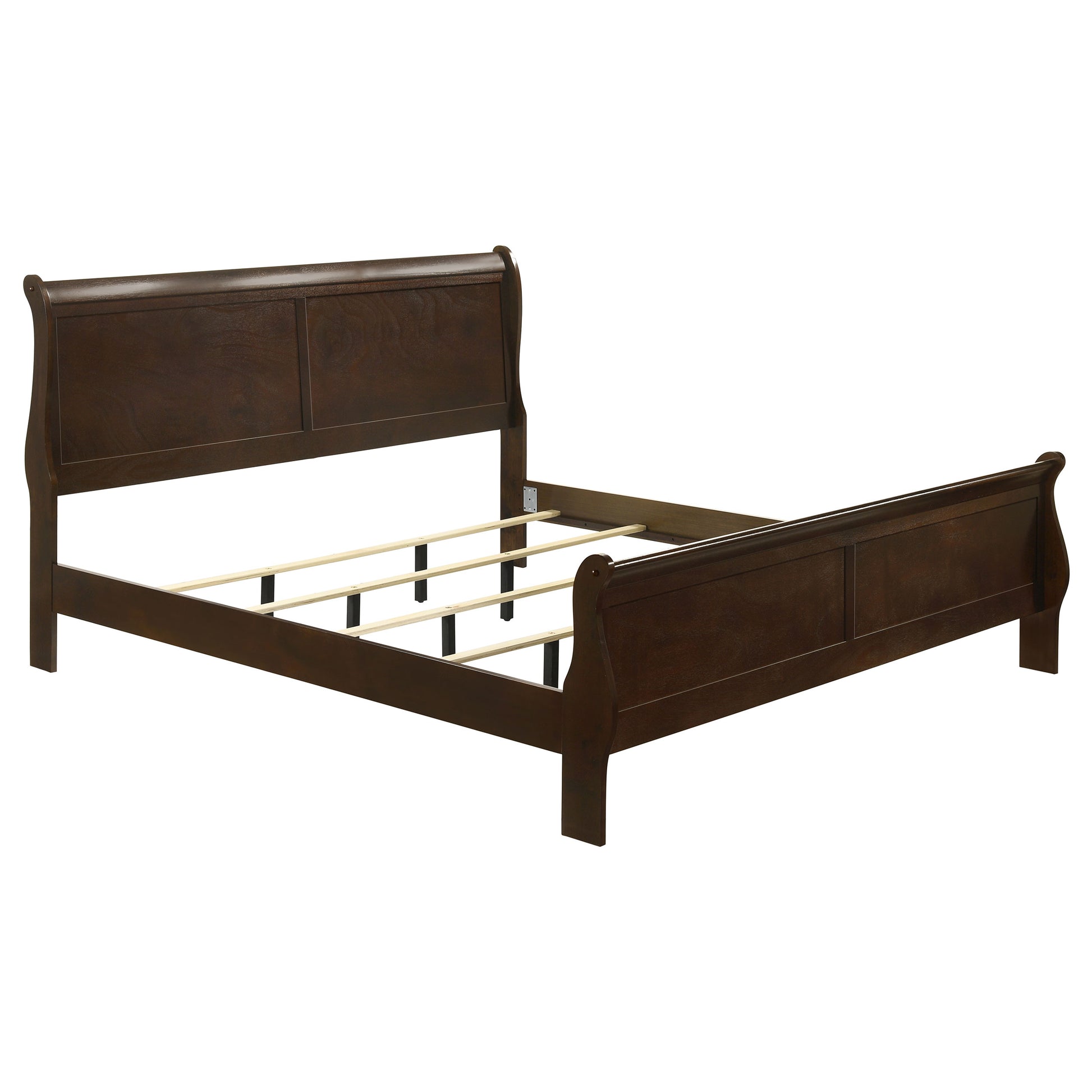 Cappuccino Wood King Sleigh Bed - No Box Spring Needed