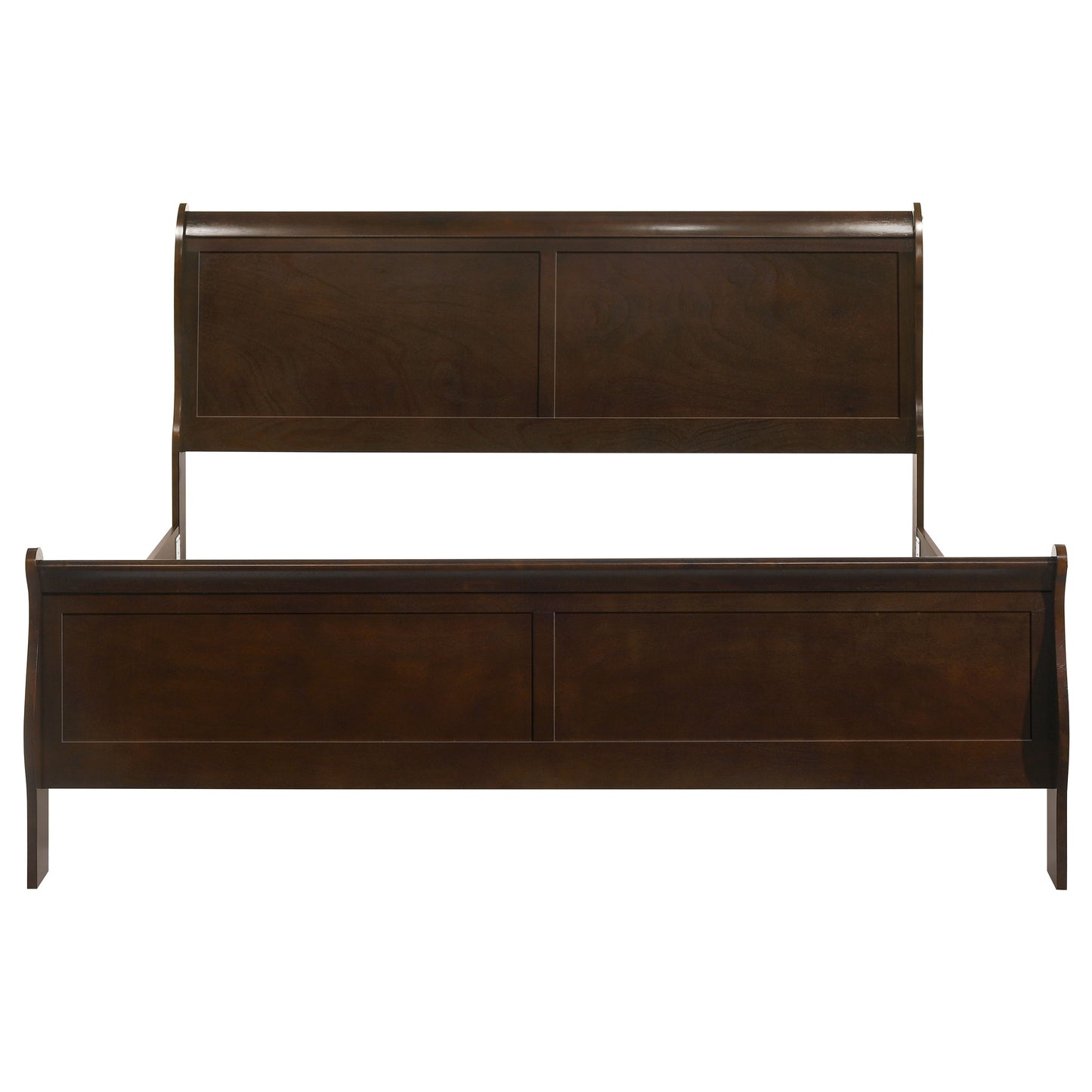 Cappuccino Wood King Sleigh Bed - No Box Spring Needed