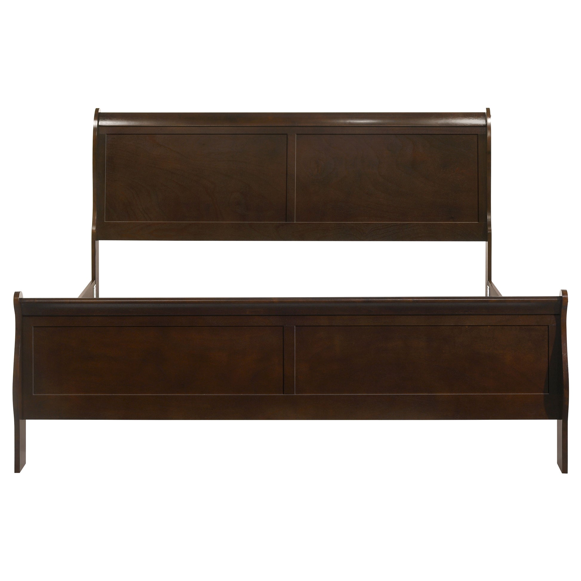 Cappuccino Wood King Sleigh Bed - No Box Spring Needed