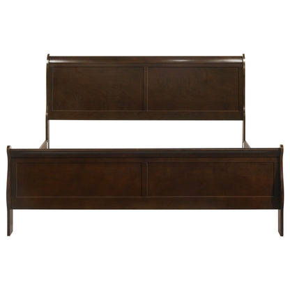 Cappuccino Wood King Sleigh Bed - No Box Spring Needed