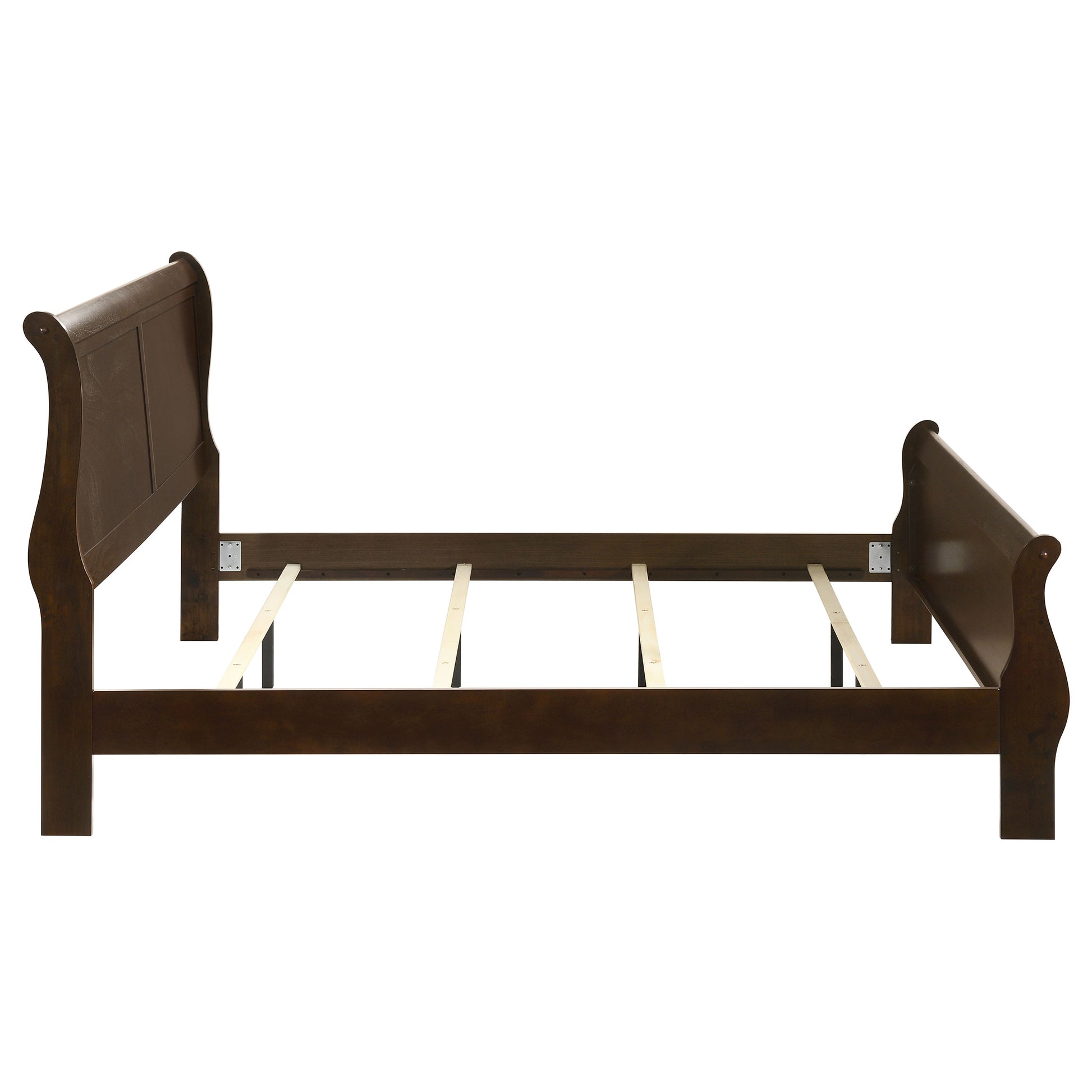 Cappuccino Wood King Sleigh Bed - No Box Spring Needed