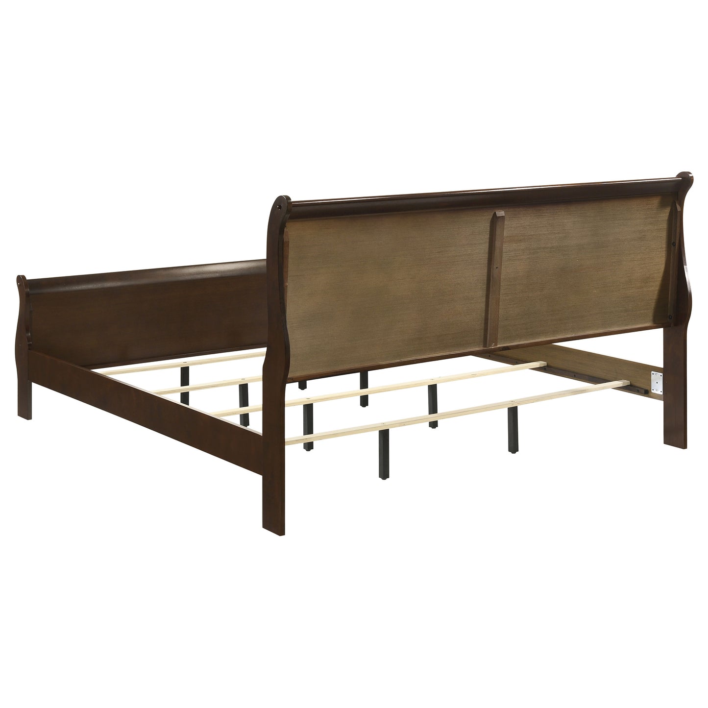 Cappuccino Wood King Sleigh Bed - No Box Spring Needed