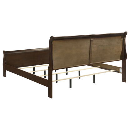 Cappuccino Wood King Sleigh Bed - No Box Spring Needed