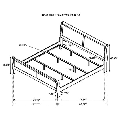 Cappuccino Wood King Sleigh Bed - No Box Spring Needed